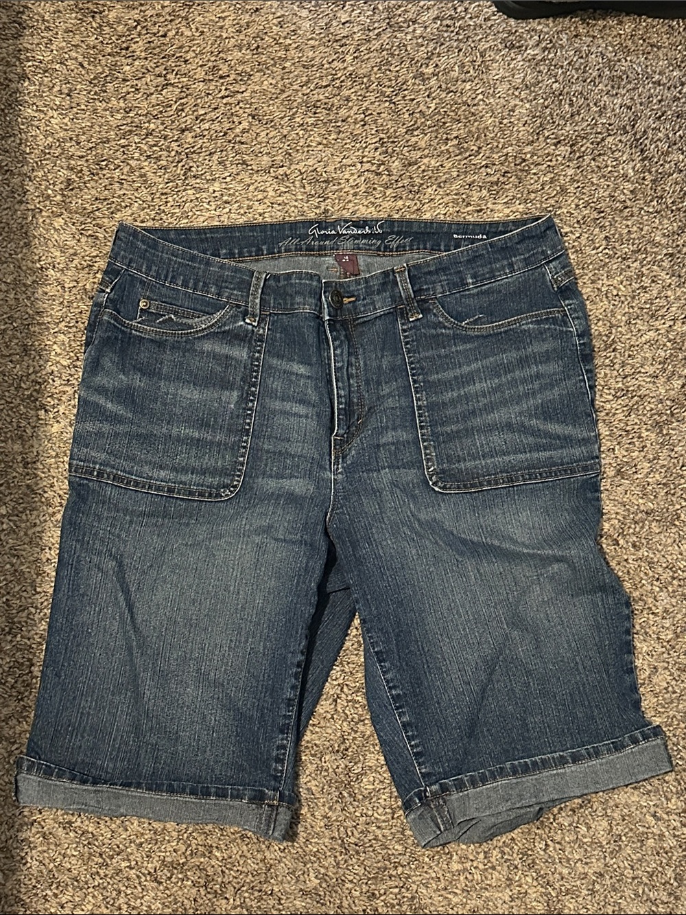 Gloria Vanderbilt Medium Blue Rolled-Hem Denim Bermuda Shorts